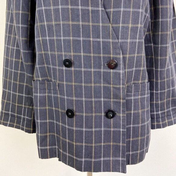 Vintage 90's Linen-Blend Plaid Double Breasted Blazer - Picture 3 of 13
